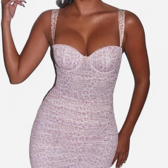 Oh Polly cheetah ruched pink bustier animal instincts mini dress size 4 - Picture 2 of 6